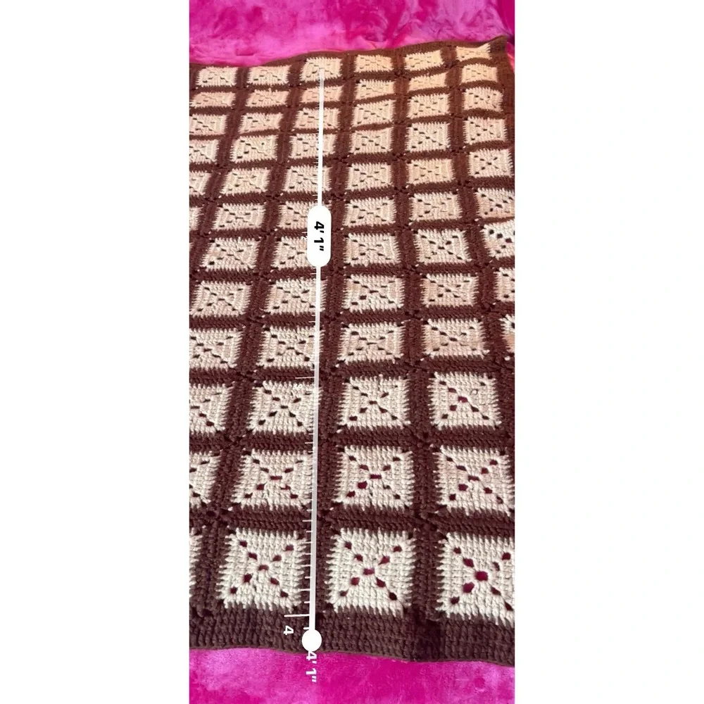 Granny Square VINTAGE Afghan 50x68 Knitted Blanket Throw Cottage Core Retro Boho